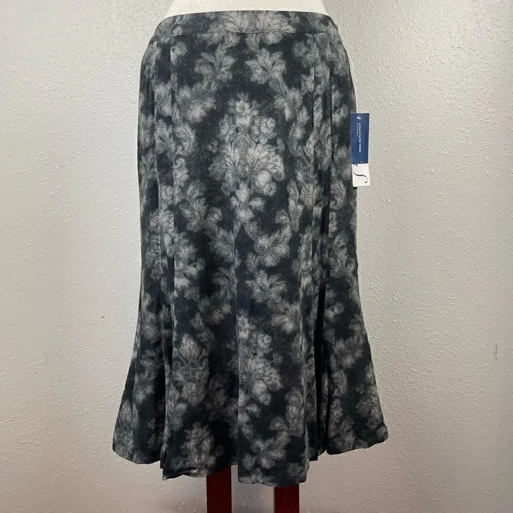 NWT Jones New York Gray & Black Floral Midi Skirt Size 10